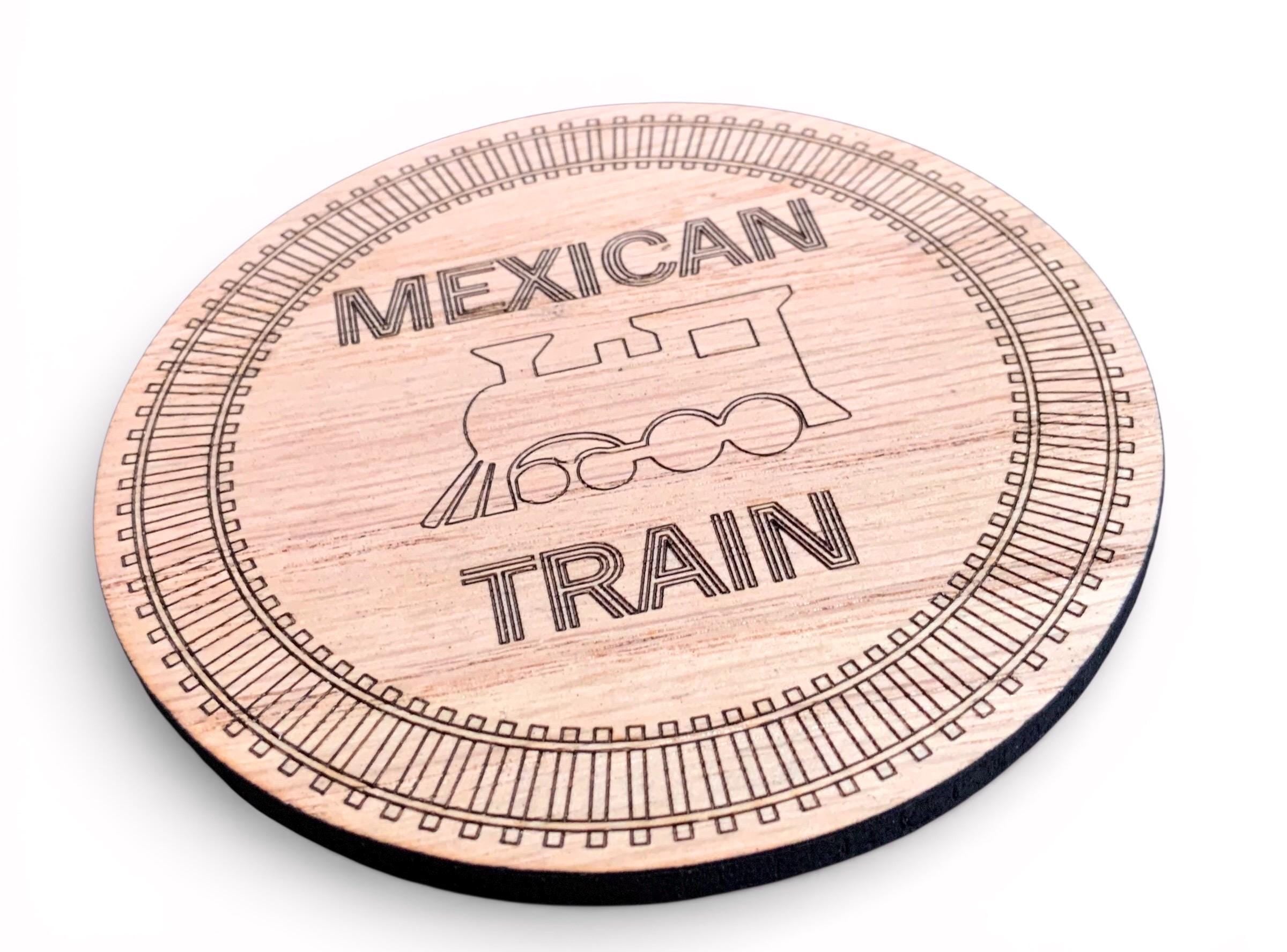 Mexican Train Wood Coasters - Set of 4 With Tray.