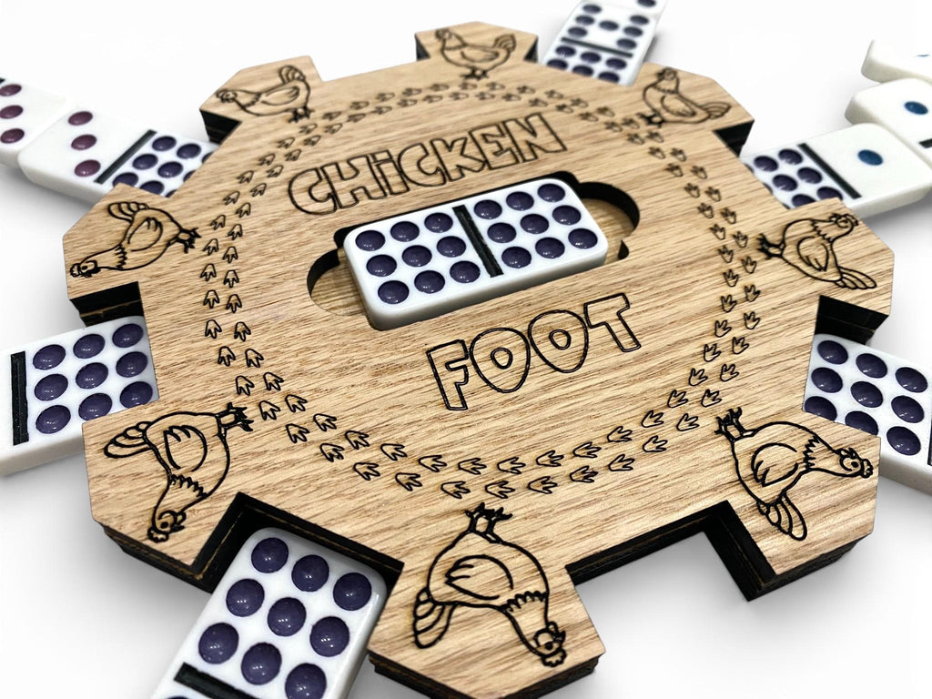 Mexican Train/Chicken Foot Reversible Domino Hub: Laser Engraved Wood