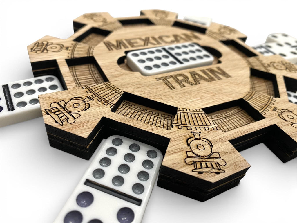 Mexican Train/Chicken Foot Reversible Domino Hub: Laser Engraved Wood