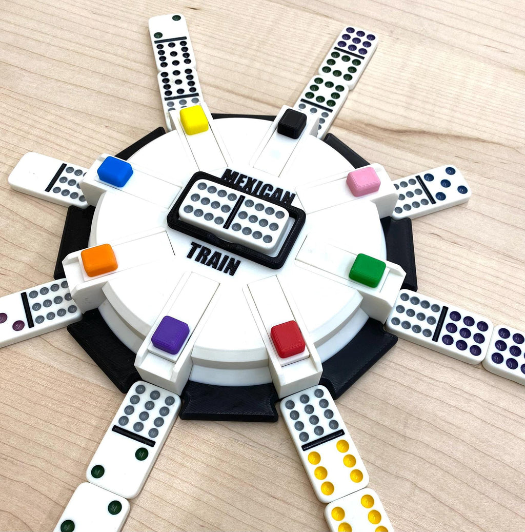 Mexican Train Hub with Flip-up Trains - Unique Design - 8, 10, or 12 Player Train Station