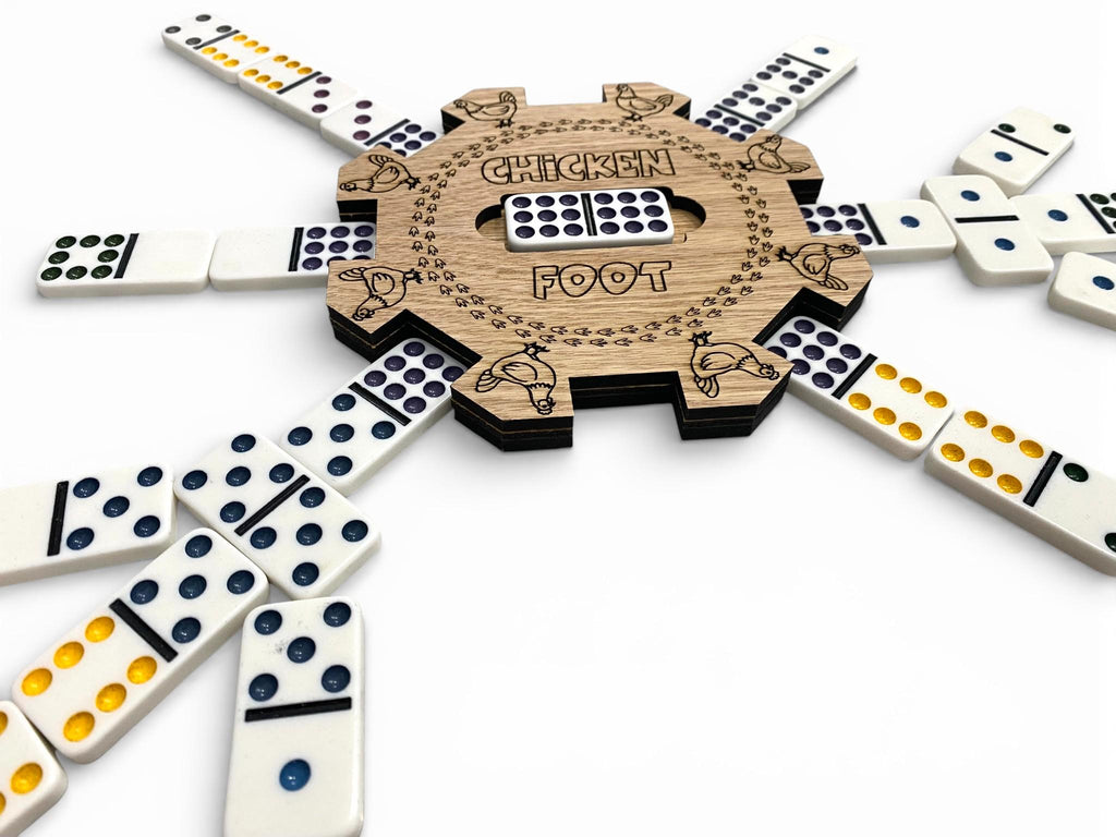 Mexican Train/Chicken Foot Reversible Domino Hub: Laser Engraved Wood