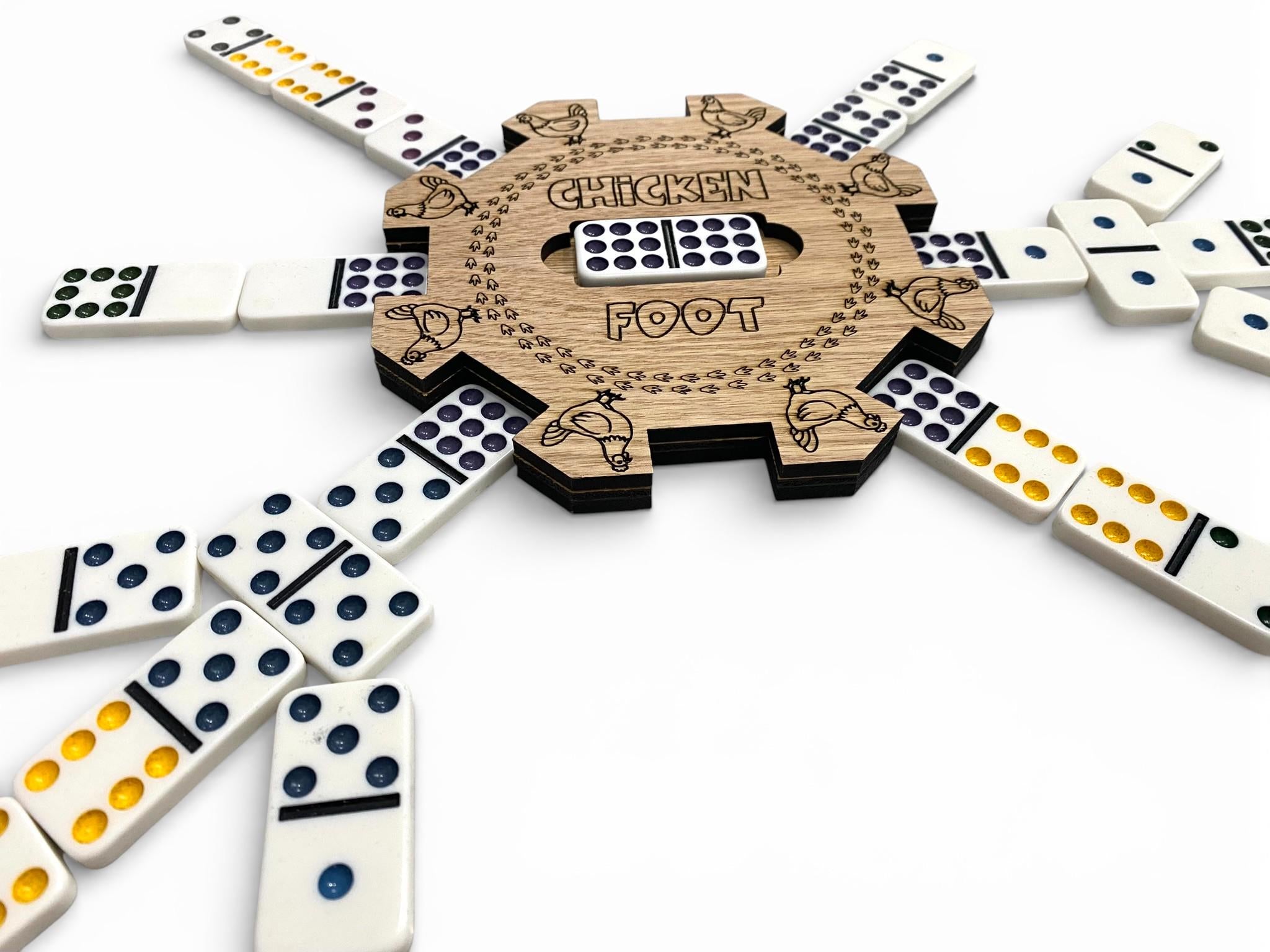 Mexican Train/Chicken Foot Reversible Domino Hub: Laser Engraved Wood
