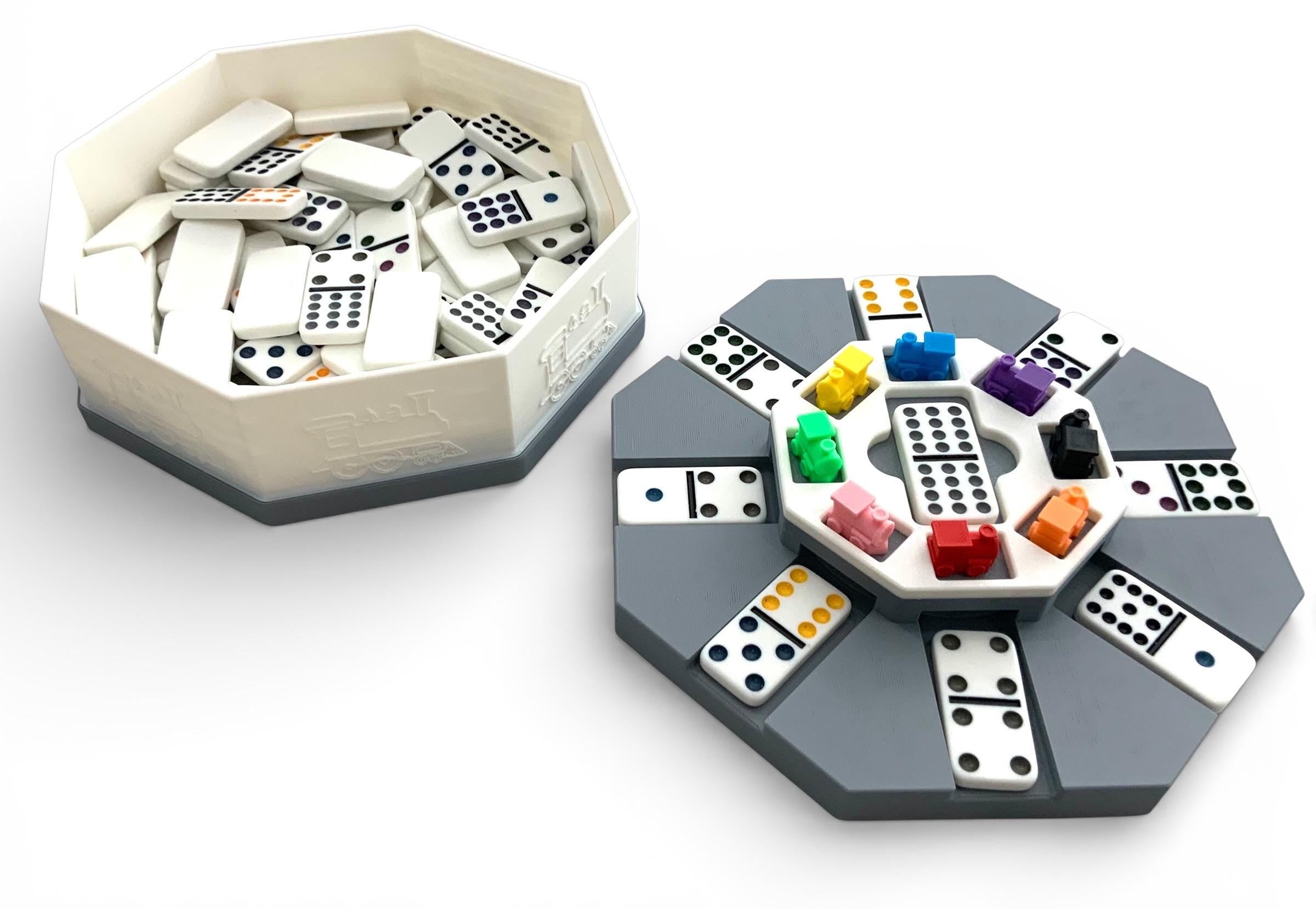 Mexican Train Push Hub - Compact Game Play and Storage System - With 8 Trains