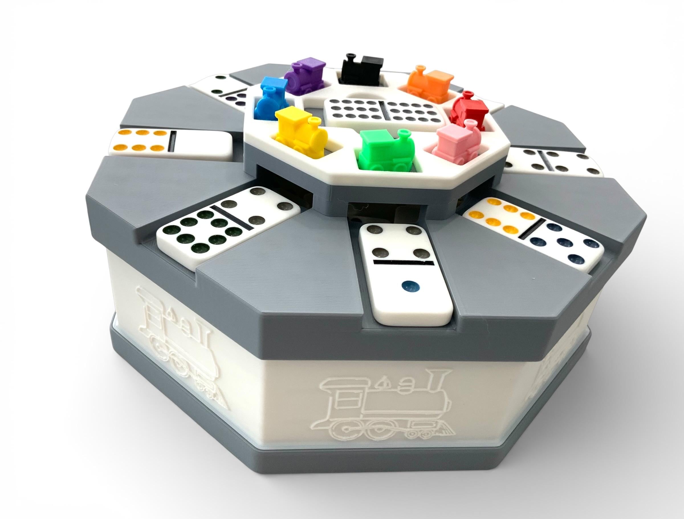 Mexican Train Push Hub - Compact Game Play and Storage System - With 8 Trains