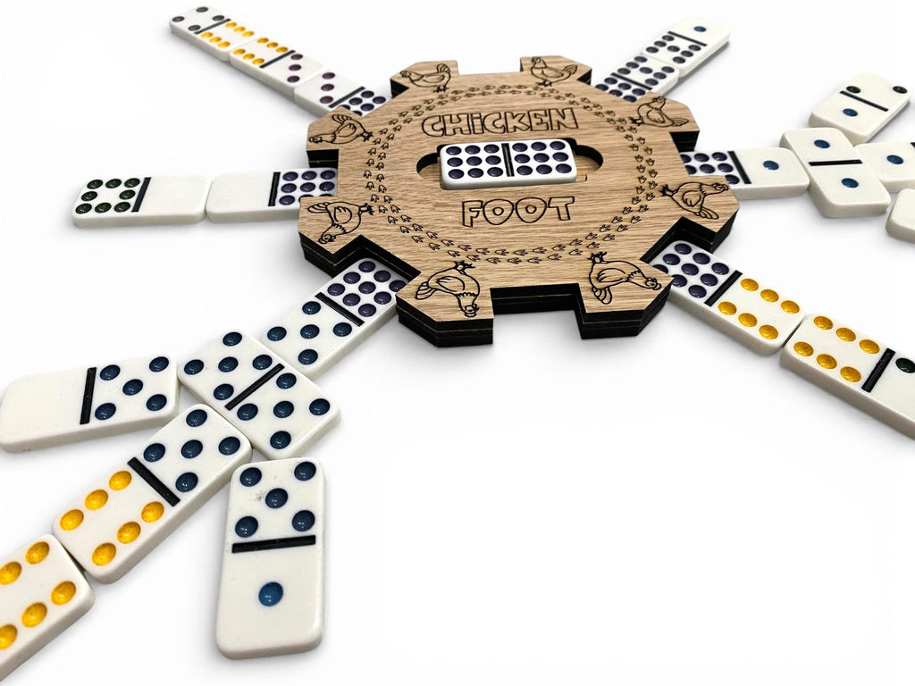Mexican Train/Chicken Foot Reversible Domino Hub: Laser Engraved Wood