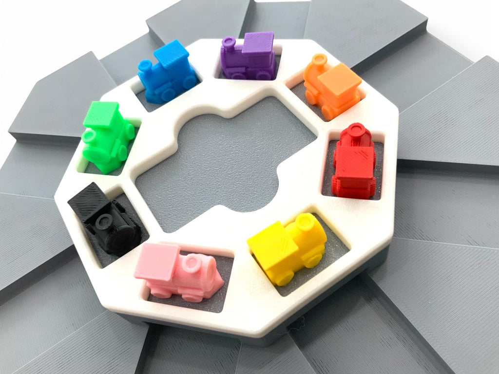 Mexican Train Push Hub - Compact Game Play and Storage System - With 8 Trains
