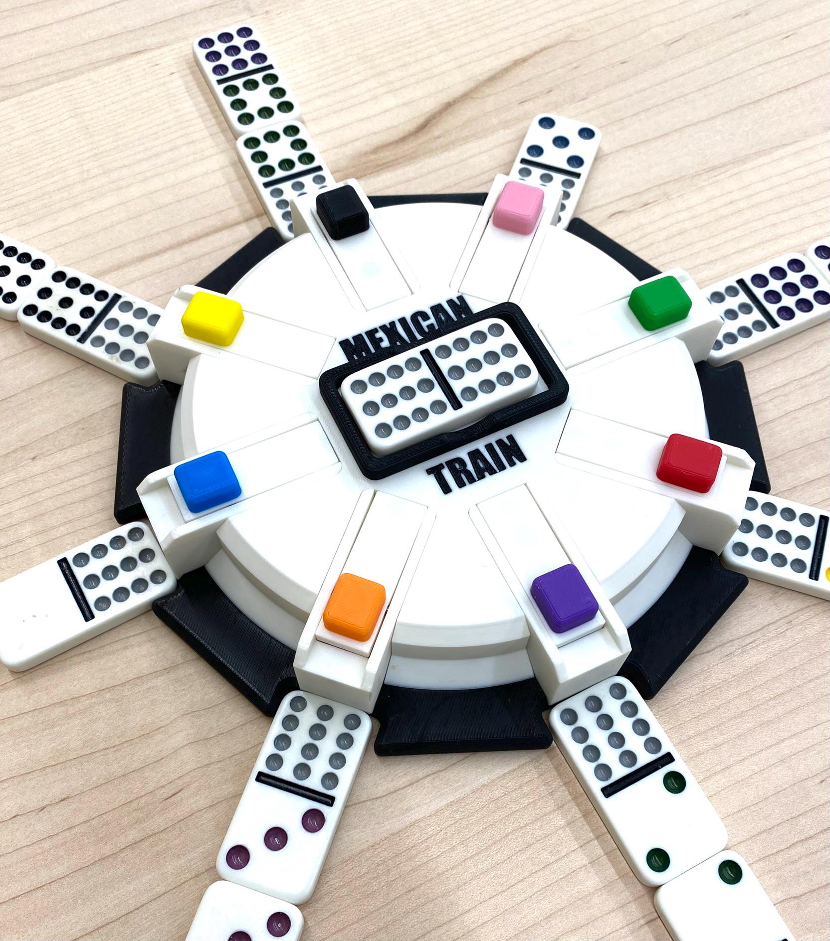 Mexican Train Hub with Flip-up Trains - Unique Design - 8, 10, or 12 Player Train Station