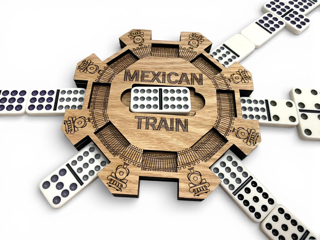 Mexican Train/Chicken Foot Reversible Domino Hub: Laser Engraved Wood