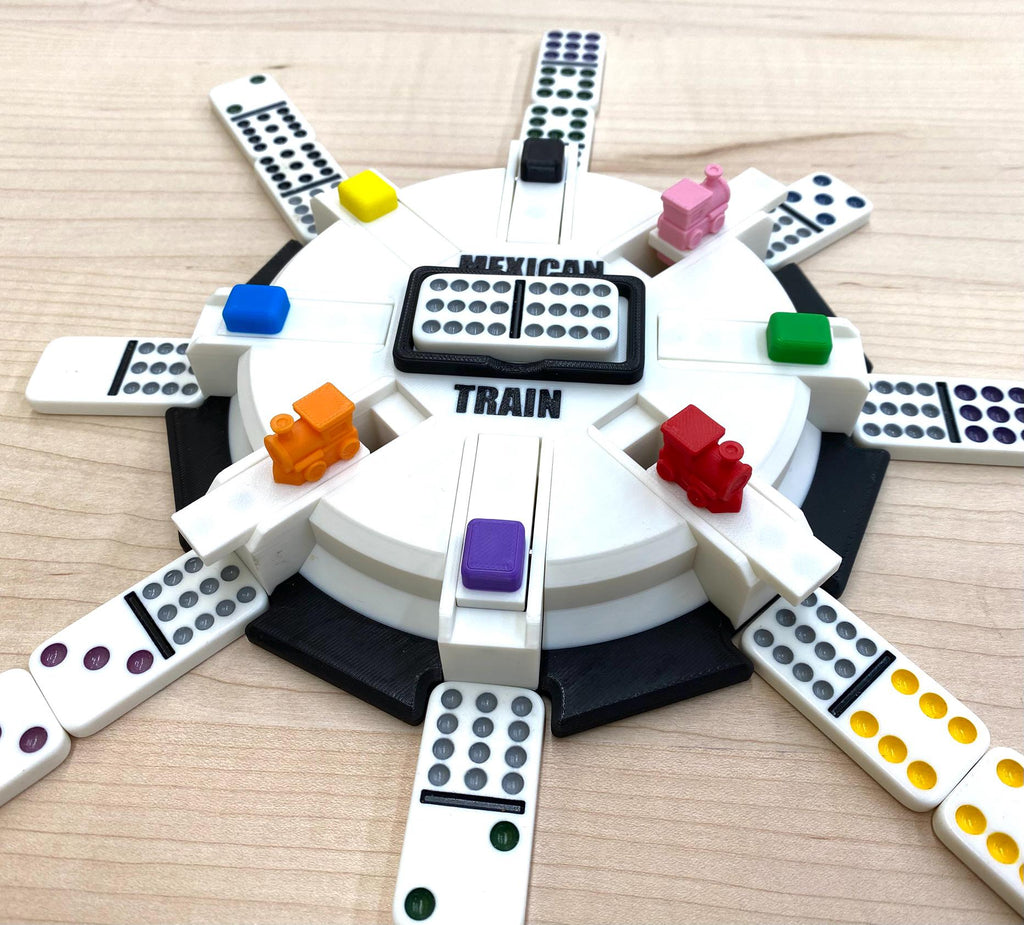 Mexican Train Hub with Flip-up Trains - Unique Design - 8, 10, or 12 Player Train Station