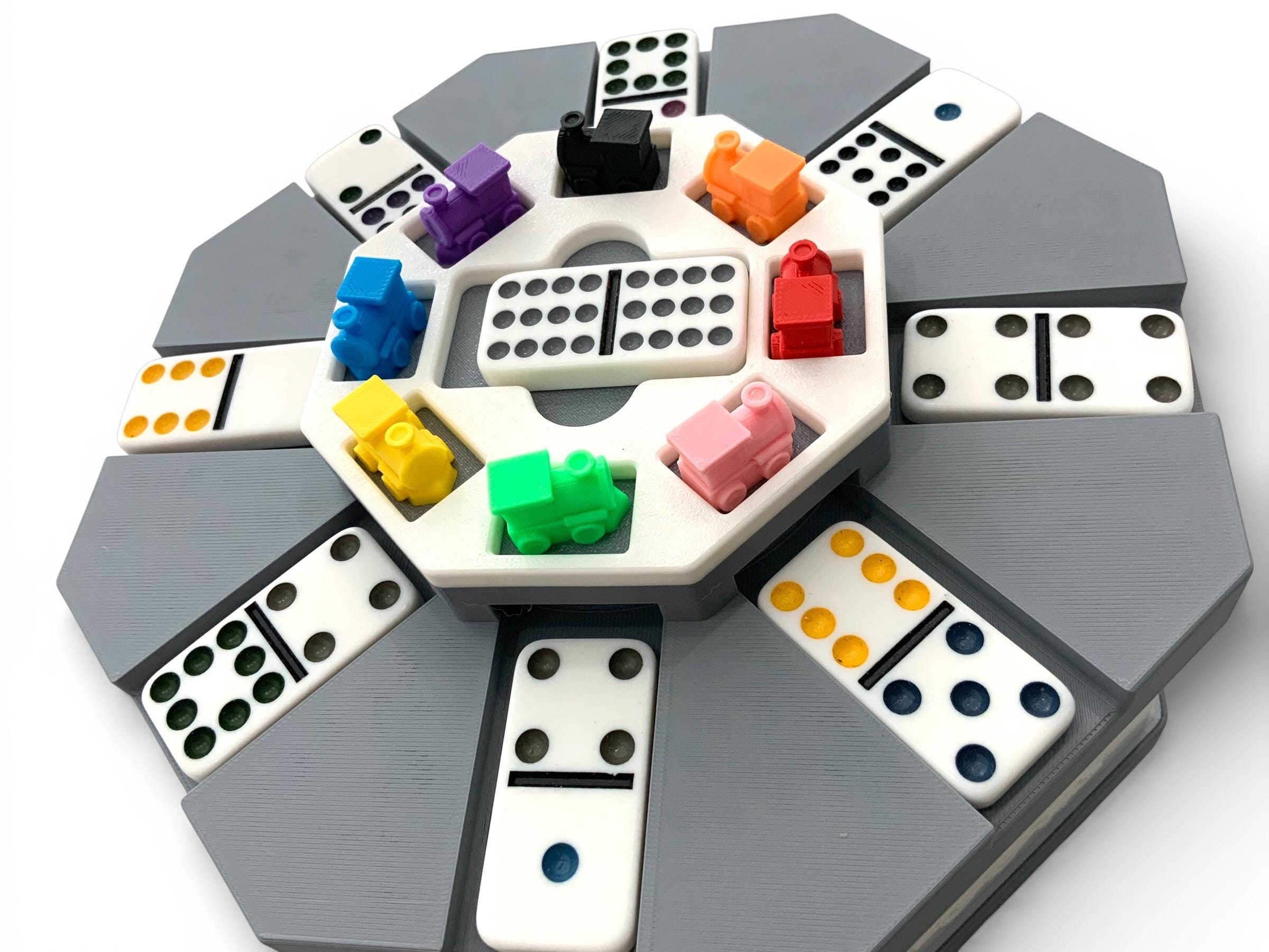 Mexican Train Push Hub - Compact Game Play and Storage System - With 8 Trains