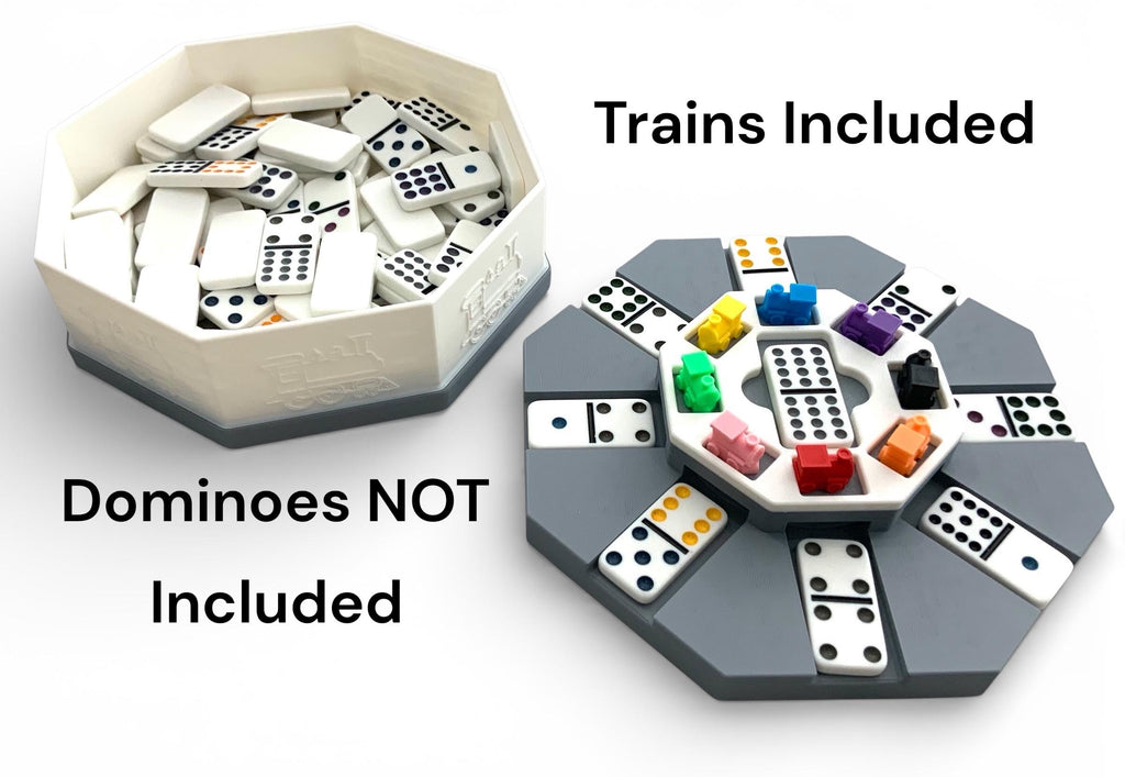 Mexican Train Push Hub - Compact Game Play and Storage System - With 8 Trains
