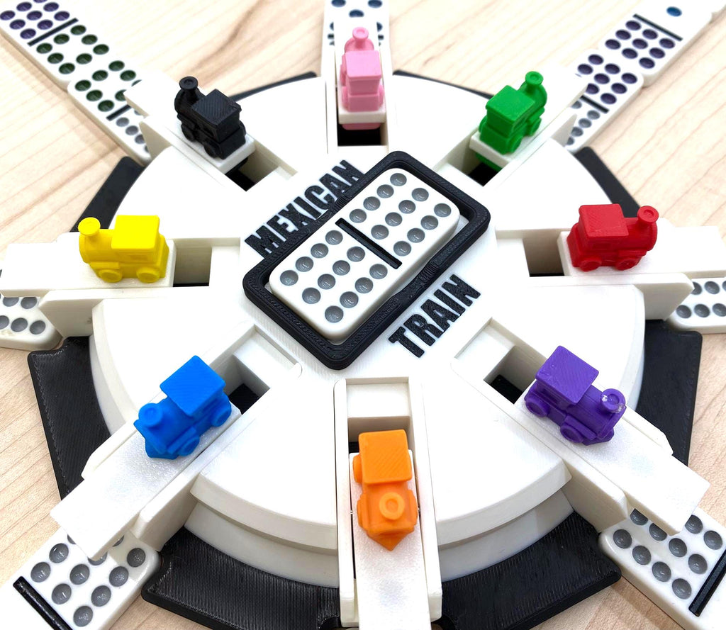 Mexican Train Hub with Flip-up Trains - Unique Design - 8, 10, or 12 Player Train Station