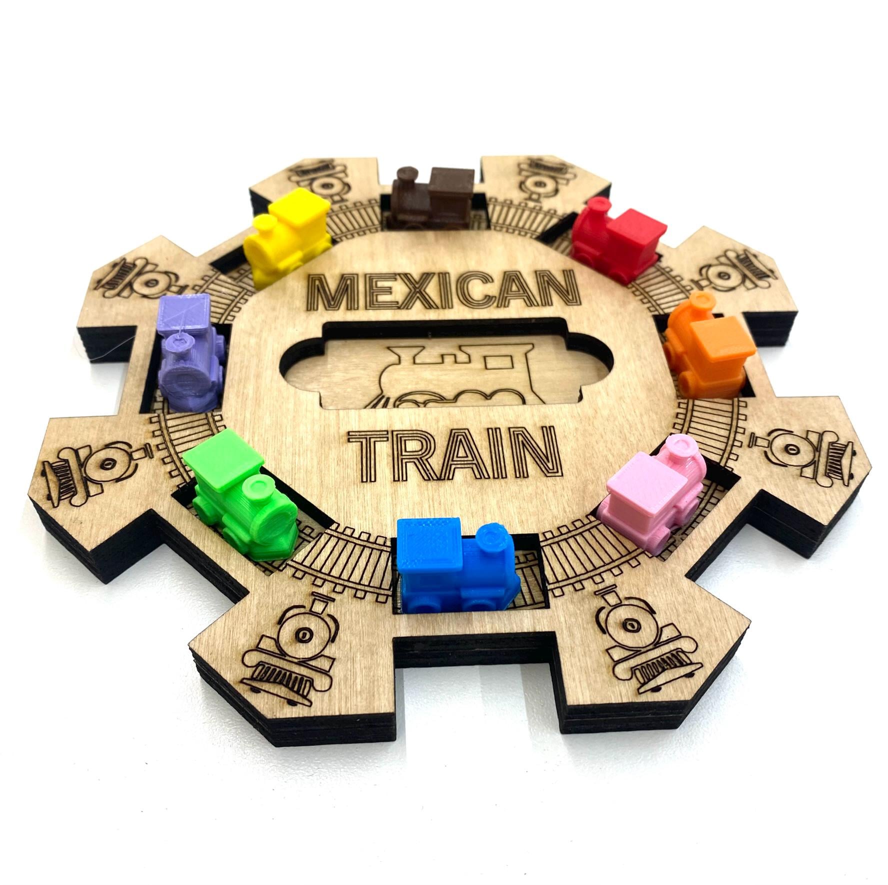 Mexican Train/Chicken Foot Reversible Domino Hub: Laser Engraved Wood