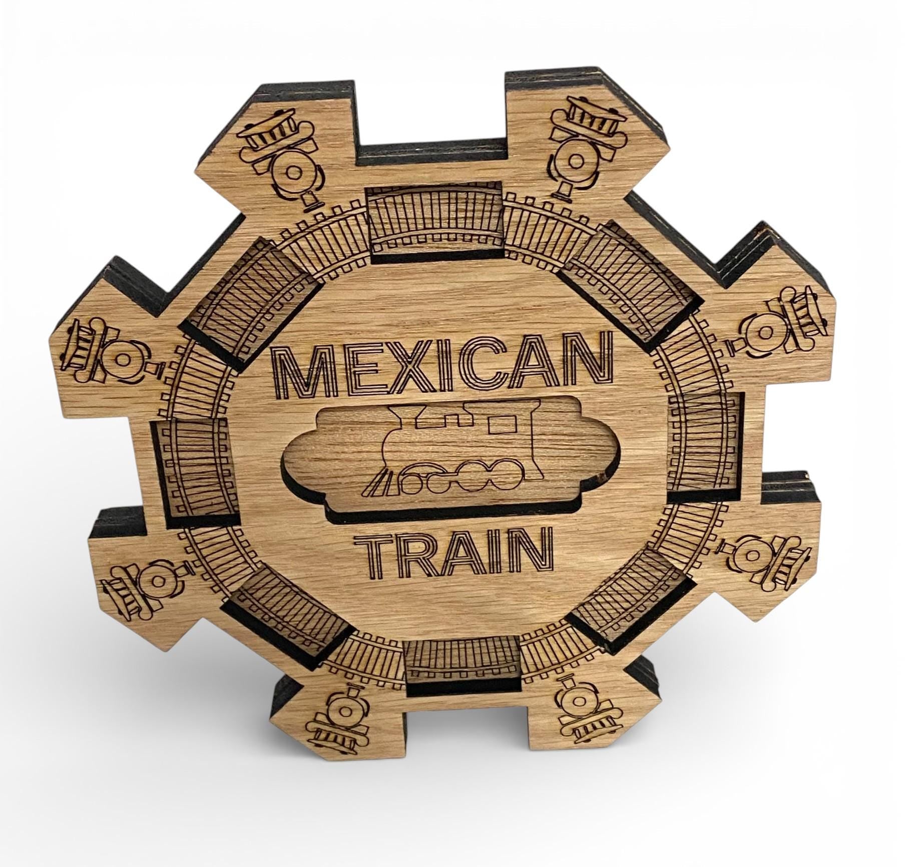 Mexican Train/Chicken Foot Reversible Domino Hub: Laser Engraved Wood