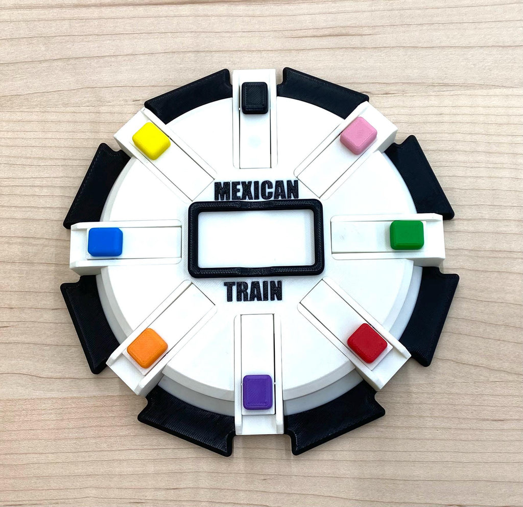 Mexican Train Hub with Flip-up Trains - Unique Design - 8, 10, or 12 Player Train Station