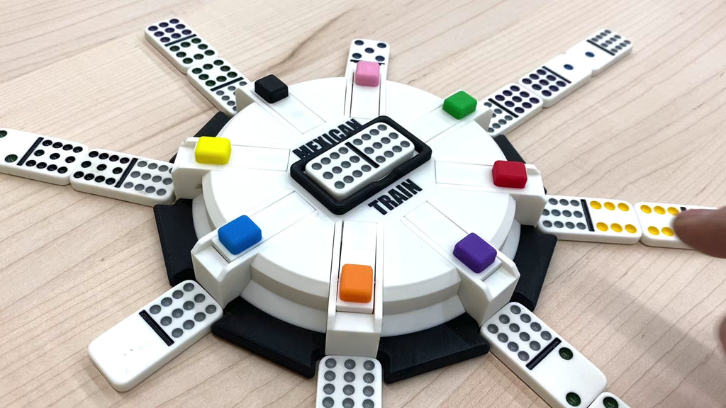 Mexican Train Hub with Flip-up Trains - Unique Design - 8, 10, or 12 Player Train Station